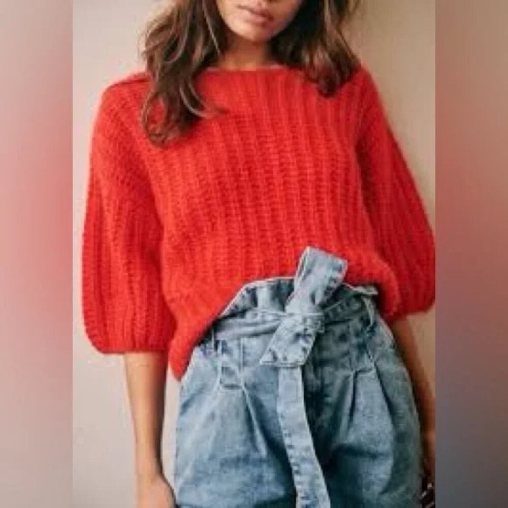 Sezane Vibrant Scarlet Crew Neck Sweater